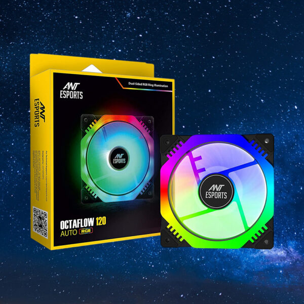 Cooling fan Ant Esports Octaflow 120 Auto RGB 120mm 1200 RPM Cooler Case Fan with Dual Sided RGB Ring Illumination